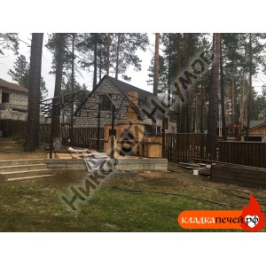 Барбекю комплекс углового типа из кирпича в беседку